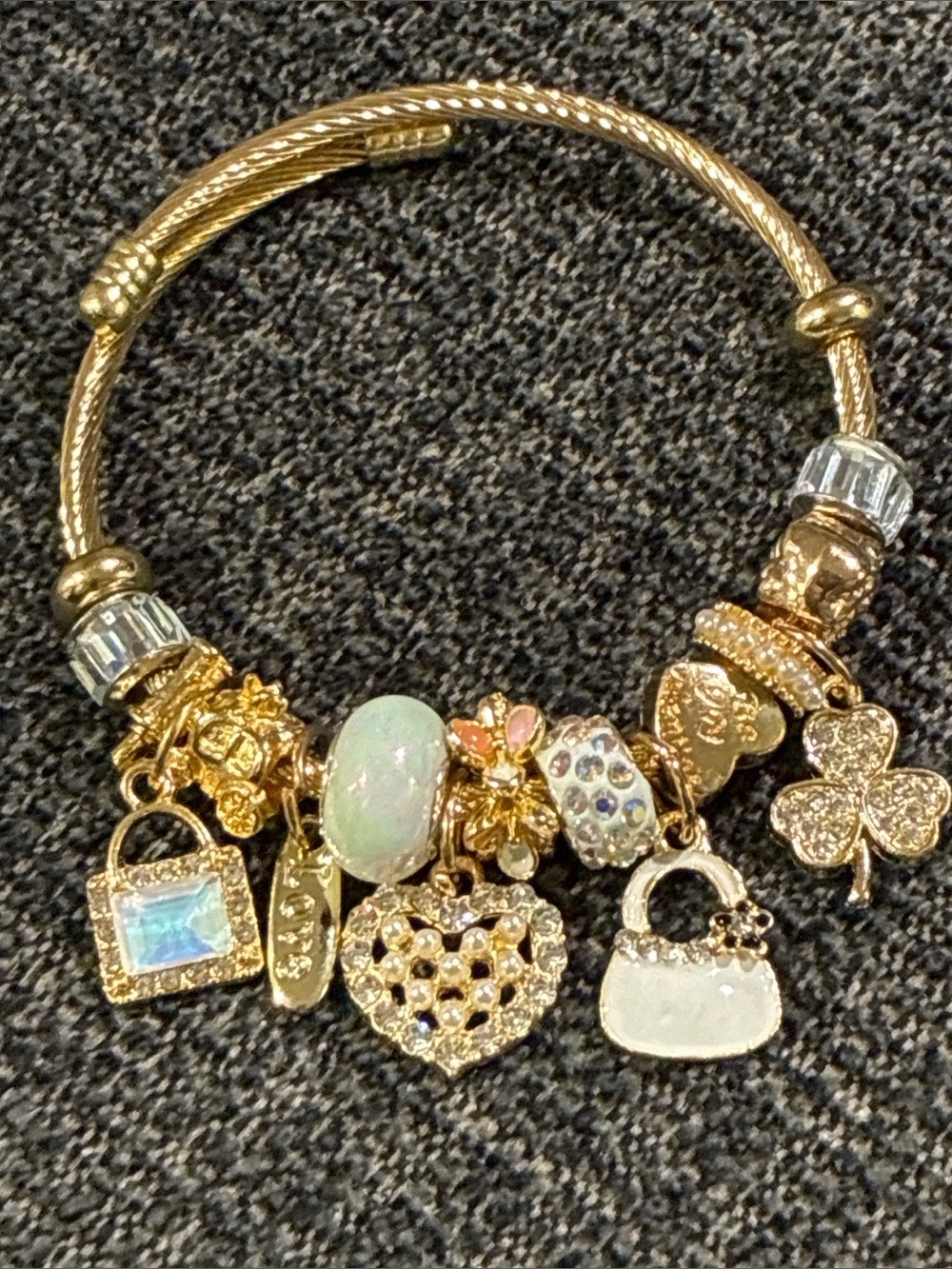 Gold-Tone Charm Bracelet with Crystal and Enamel Accents - Gold